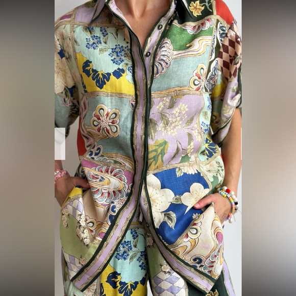 New 2025 ALEMAIS Bianca Patchwork Wide-Leg Pants and matching top set - Picture 7 of 13